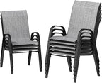 UDPATIO Patio Chairs Set of 8, Stackable Outdoor Dining Chairs with High Back, Breathable Textilene Fabric Outdoor Chair All Weather, 350LBS Capacity for Garden, Backyard (Light Grey)