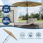 10 ft Patio Umbrella - 8 Sturdy Ribs Outdoor Table Umbrella with Crank Lift & Push Button Tilt - Market Umbrella for Pool, Deck, Yard, Garden - Tan