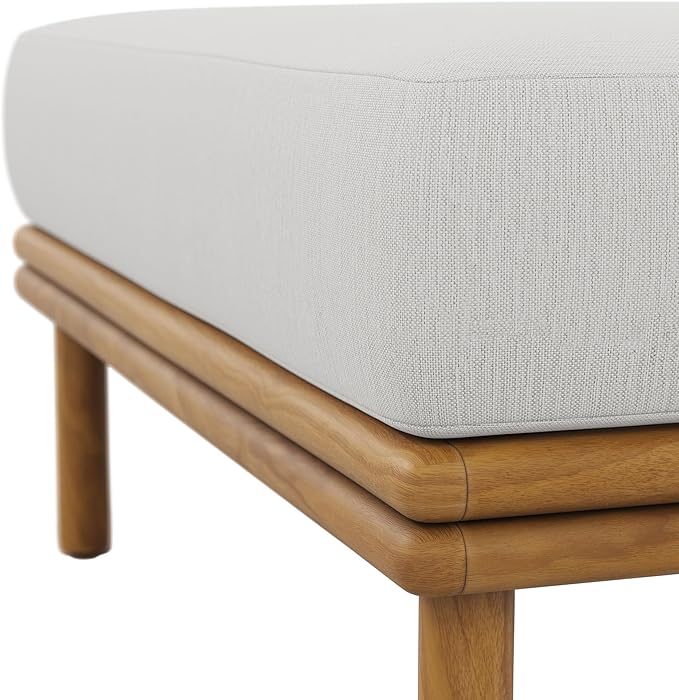 Modway Wren Teak Wood Outdoor Ottoman in Natural Sail