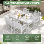 HDPE Outdoor Patio Dining Set with Table & 4 Chairs, All-Weather 5-Piece Outdoor Table and Chairs, 2" Umbrella Hole, Patio Furniture for Garden, Backyard, Deck | White
