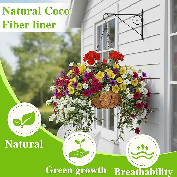 Metal Hanging Planters Basket Set of 3 Hanging Flower Pots 12 Inch Chain Round Wire Plant Holder with Coco Coir Liner Garden Watering Hanging Baskets for Patio Garden Outdoor1
