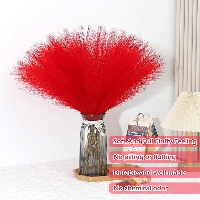 Artificial Pampas Grass Stems, Red, Pack of 30, 21.7 Inch Silk