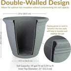 Sunnydaze 24-Inch Anjelica Large Plastic Pot for Plants - Outdoor Double-Walled Large Plastic Planter with Drillable Drainage Holes - Light Gray