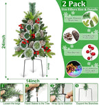 2 Pack Outdoor Christmas Tree Urn Fillers with 8 Modes Timer, 40 Warm & Colorful Change Lights, Pinecones Red Berries Decorations, Battery Operated for Holiday Planters Yard Porch Pathway Xmas Decor