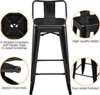 Yaheetech Bar Stools Set of 4, Metal Counter Height Chairs, 26 Inch Industrial Kitchen Stools with Backrest and Footrest for Indoor/Outdoor, Matte Black