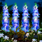 Solar Garden Lights, Solar Blue Delphinium Flowers Lights 8 Pack 160 LEDs, Waterproof Outdoor Light Two Lighting Modes for Outside Wedding Party Garden Yard Patio Lawn Decor