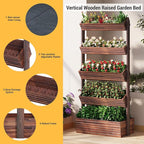 Vertical Wooden Raised Garden Bed Planters Wood Planter Kit Plant Stand Flower Rack Planter Box Gardening Plants Herbs Flowers Vegetables Outdoor Indoor Freestanding (Carbonized 5-Tier)
