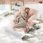 65.4" Chaise Lounge Chair Indoor, Oversized Boneless Couch Comfy Upholstered Sleeper Sofa Bed with 3 Pillows, Corduroy Cloud Reading Chair for Living Room No Assembly Required, Pink