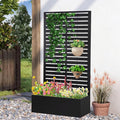 Metal Raised Garden Bed with Trellis,Planter Box for Climbing Plants, Vegetables & Vines, Features Drainage Holes and Privacy Screen.raised garden beds outdoor planters for porch (Black, 71"x35"x16")