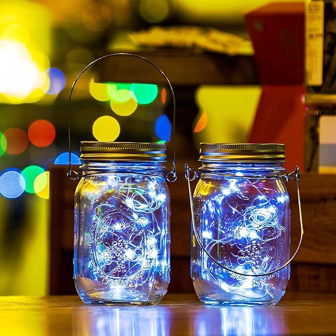 String Lights, 12 Pack Solar Mason Jar Lid Lights in Cool White