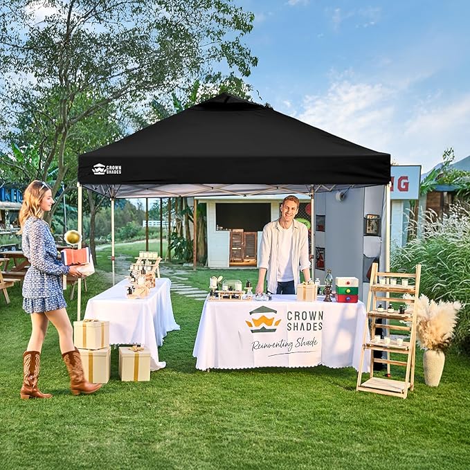 Pop Up Canopy Tent 10x10 ft, Black, UPF 50+ with Push Center Lock