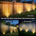GIGALUMI Solar Ground Lights - No-Drill Fence Lighting Solution, Waterproof Perimeter Lights Compatible with Wood, Metal & Concrete Fences (12 Pack Warm White)