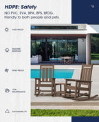 KINGYES Oversized Outdoor Rocking Chair Set of 2, All-Weather Patio Rocking Chairs for Porch, HDPE Outdoor Patio Rockers with High Back & Wide Seat for Garden, Lawn, Coffee