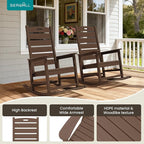 SERWALL Outdoor Rocking Chair Set of 2, Oversized Rocking Chair with Footboard for Adults, HDPE All Weather Resistant Rocking Chairs for Patio, 350lbs Weight Capacity, Brown