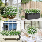 20 Bundles Artificial Flowers for Outdoors Fake Plastic Flowers UV Resistant Realistic Faux Plants Shrubs for Spring Summer Garden Porch Yard Patio Planter Window Box Home Decor, White