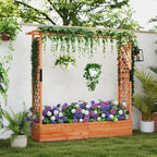 Giantex Raised Garden Bed with Trellis & Hanging Roof, Wood Planter Box with Bottom and Drainage Holes, Freestanding Garden Planter for Flower Vegetable Fruit Herb Climbing Vines, 77"x17"x72"