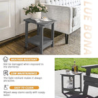 LUE BONA Adirondack Outdoor Side Table, 2-Tier Dark Grey HDPS Patio End Table Weather Resistant, Morden Side Table for Patio, Pool, Porch
