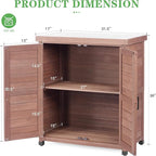 Outdoor Potting Bench with Storage Cabinet and Metal Top, Wood Workstation for Outdoor Patio, Garden (Coffee Brown, 31x17x36‘’)