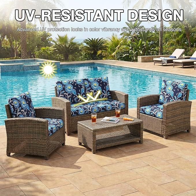 Cushion Covers for Patio Furniture, 12 Piece Bluebell Stretch Set