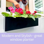 LaLaGreen Wall Planters for Outdoor (24 Inch, 4 Pack) Carbon Steel Black Metal Hanging Flower Pot for Succulents, Wall Mount Rectangular Window Sill Box Fence Floating Garden Shelf Deck Indoor Decor