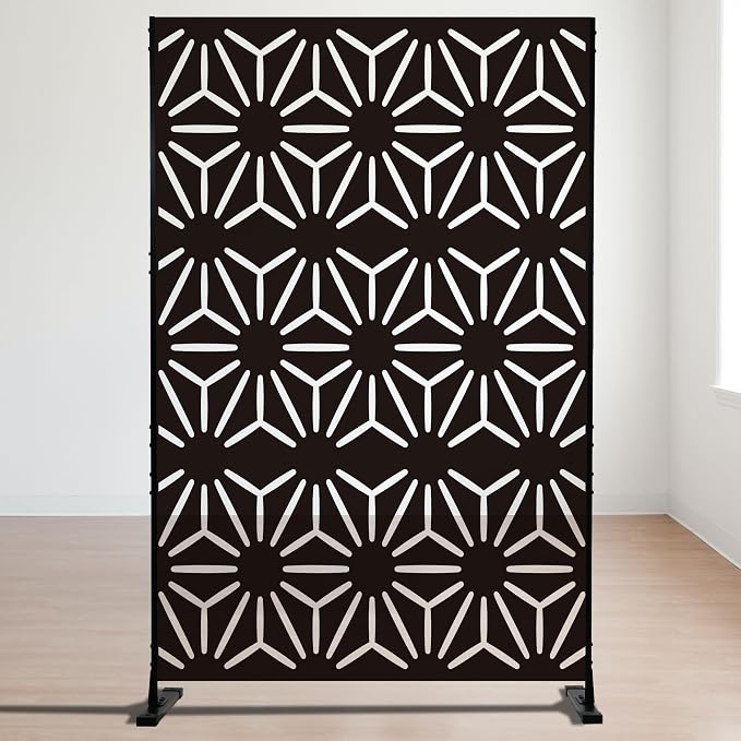 Decorative Fence Privacy Screen, 1-Panel Metal Divider, Black Hexagonal Star