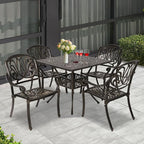 Patio Dining Table,Cast Aluminum Patio Table with Umbrella Hole, Outdoor Bistro Table for Backyard, Garden, Patio (35" Rectangle Dining Table)