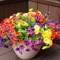 Artificial Flowers for Outdoors, UV Resistant Fake Silk Morning Glory, Realistic Faux Plants for Outside Porch Patio Window Box Hanging Planter (16, Purple Fuchsia Yellow Orange)