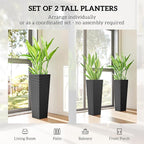 Outsunny 32 Inch Tall Planters for Outdoor Plants, Set of 2 Plastic Rattan-Like Flower Pots with Drainage Holes, Stackable Tapered Planters for Indoor Plants, Front Porch, Black