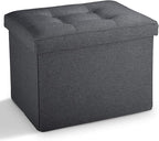 LINMAGCO Small Storage Ottoman Stool Foot Rest Stool Under Desk Stool Short Folding Ottoman Linen Cloth Dark Gray 17X13X13IN
