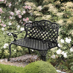 VINGLI 42.5" Outdoor Bench, Antique Cast Aluminum Front Porch Bench Metal Garden Benches Cast Iron Benches 2-3 People Seating (Black)