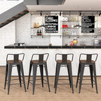 Yongchuang 26" Metal Bar Stools Set of 4 Counter Height Barstools with Wood Top Low Back Matte Black