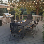 70 Inch Outdoor Patio Dining Table for 6 with Wood-Like Top & Umbrella Hole, Black All-Weather Deck & Backyard Table