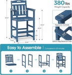 Ciokea Heavy Duty Bar Height Chair, 380lbs Outdoor Adirondack Tall Bar Chair Patio Stool with Arms & High Back, Heavy Duty All-Weather for Balcony, Poolside, Deck and Garden, Navy Blue