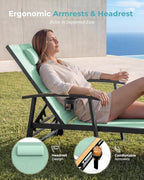 Ciokea Outdoor Lounge Chair with Pillow Set of 4, 5-Position Chaise Lounge with Wheels & Armrests, 400 lbs Heavy Duty Aluminum Pool Lounge Chairs, for Beach, Deck, Poolside & Backyard, Light Green