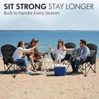 Oversized Camping Chair for Adults - Heavy Duty Outdoor Padded Large Lawn Camp Chair with Cup Holder Cooler Pockets for Sports Beach Fishing Garden Portable Supports 500lbs, AllBlack 2 Pack