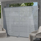 Casaphoria Metal Privacy Screen Outdoor, 72" H x 47" W Freestanding Decorative Privacy Screen for Patio Deck Balcony Garden with Stable Base, Grey-Louvered