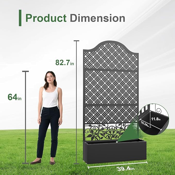 Metal Raised Garden Bed with Trellis & Privacy Screen - 83"x40"x11.8" Freestanding Planter Box for Patio Balcony, Modern Planter with Drainage Holes for Climbing Plants, Flowers & Vegetable