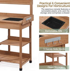 Yaheetech Potting Bench Outdoor Garden Work Bench Station Planting Solid Wood Construction for Horticulture w/Sink Drawer Rack Shelves Brown