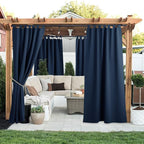 NICETOWN 2 Panels Navy Blue Outdoor Curtainss for Patio Waterproof, Self-Stick Detachable Tab Top Blackout Thermal Insulated Public Dividers Vertical Drapes for Front Porch & Canvas, W52 x L84