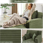 65.4" Chaise Lounge Chair Indoor, Oversized Boneless Couch Comfy Upholstered Sleeper Sofa Bed with 3 Pillows, Corduroy Cloud Reading Chair for Living Room No Assembly Required, Green