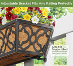 Y&M 24" Window Boxes Horse Trough with Coconut Coir Liner, 2pcs 24 Inch Window Deck with Coco Liner, Black Metal Hanging Flower Planter Window Basket Deck Railing Planter Boxes for Outdoor Indoor Lawn
