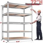 REIBII 2020LBS Garage Shelving Heavy Duty Metal Shelving 5 Tier Storage Shelves, Garage Shelves for Basement, Warehouse, Pantry, Closet, Kitchen, 72" H x 35.55" W x 16" D, Galvanized, 4 Pack
