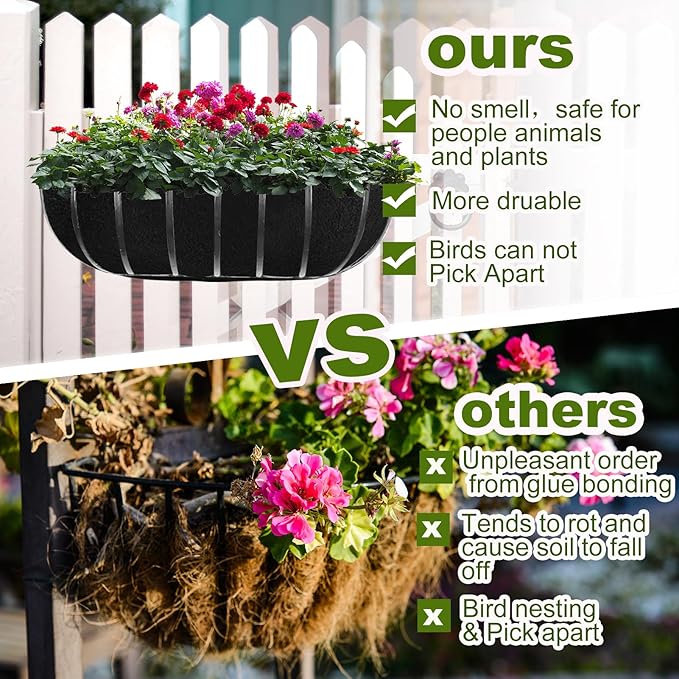 2PCS 36Inch Upgraded Planter Basket Liners Fabric Window Box Liners Felt Trough Planter Liner Black Flower Basket Liner Non-Woven Hanging Plant Liner for Planters Garden Fence - Avoid Bird Nesting