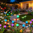 Solar Garden Lights Outdoor - 4 Pack Dragonfly Solar Swaying Light, Sway by Wind, Firefly Lights Outdoor Yard Patio Pathway Decoration, High Flexibility Iron Wire & Heavy Bulb Base(Multicolor)