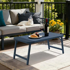 VINGLI Outdoor Folding Coffee Table, Rectangle Drainable Iron Patio Table for Balcony, Porch, and Living Room, Blue