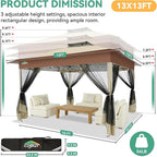 COBIZI 13x13 FT Pop up Gazebo on Clearance - Outdoor pop up Canopy Tent,carpas para Patio, Shelter - Screen Tents with Portable Carry Bag, Patio Gazebos for Camping,Garden,Deck,Backyard,Khaki