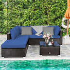 Tangkula 6 Piece Patio Furniture Set, Outdoor Deck Lawn Backyard Durable Steel Frame PE Rattan Wicker Sectional Sofa Set, Conversation Set with Coffee Table (Navy)