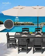 SERWALL 9 Piece Outdoor Dining Set, 84" HDPE Outdoor Table and Chairs for 8，All Weather Patio Furniture Set with Umbrella Hole for Backyard, Garden, Black