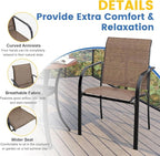 VICLLAX Patio Dining Set for 6, All Weather Metal Outdoor Furniture Set- 47" Round Patio Table and Chairs, Walnut Tabletop and Brown Fabric
