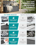 SERWALL HDPE Outdoor Storage Bench, All-Weather, UV-Resistant Deck Box with Waterproof Storage Bags, 57 Gallon Dual-Use Seat & Organizer Deck Boxes for Patio, Garden Tools & Pool (Gray)